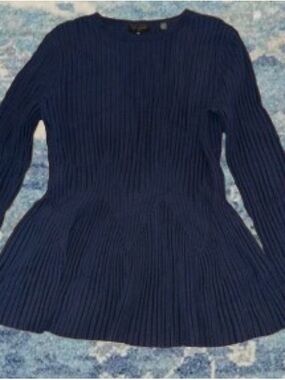 Ted Baker Navy Ribbed Peplum Long-Sleeve size 2